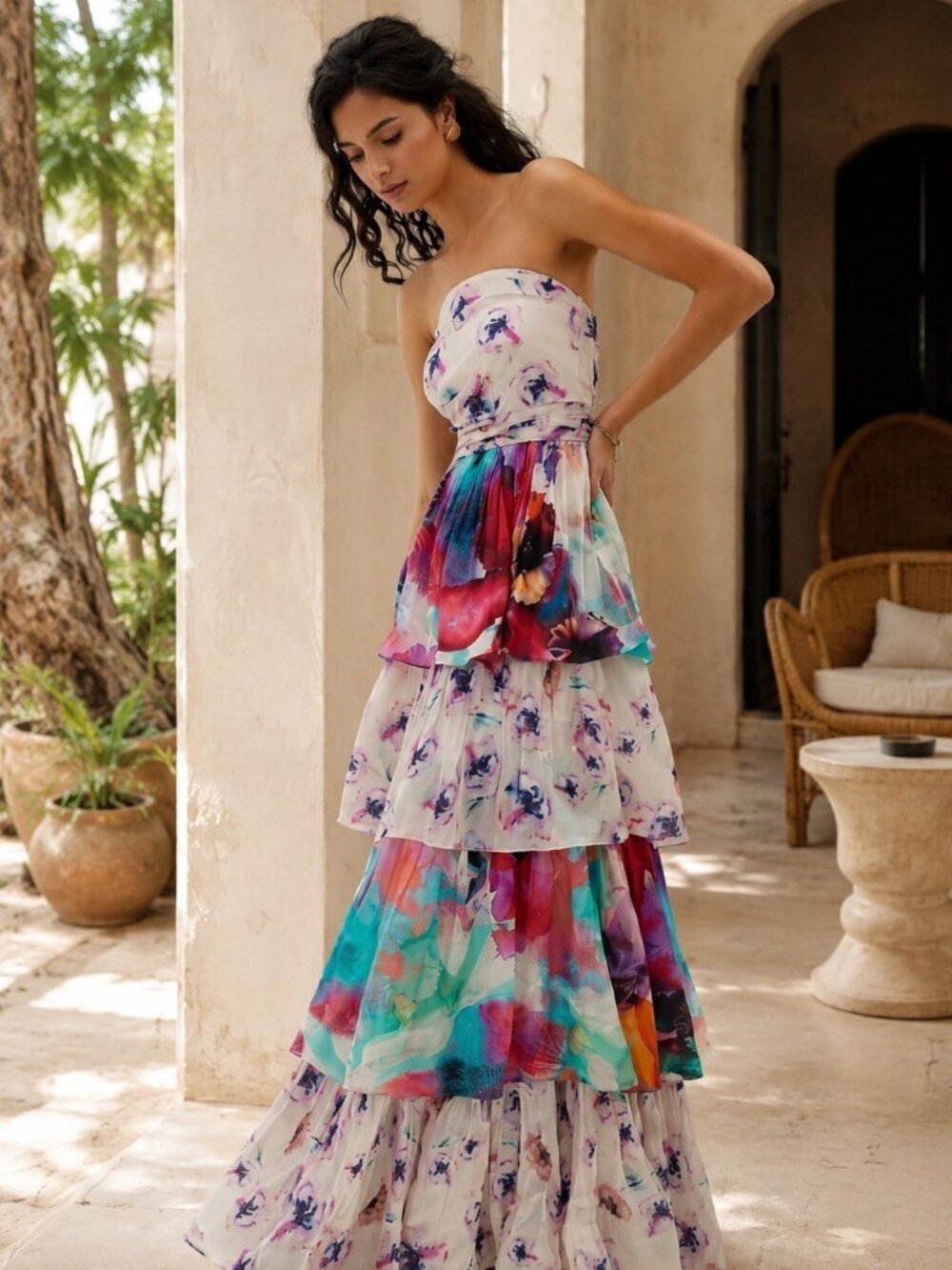 Anthropologie Nidhi Yasha Guinevere Boho Designer Maxi Dress Strapless 6